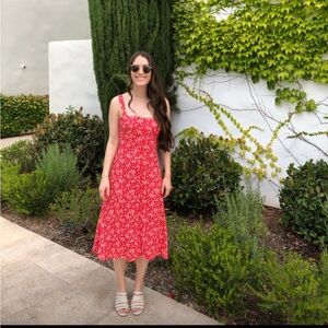 Reformation XS red dress with white flowers